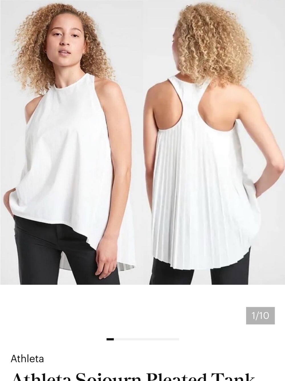 Athleta White Pleated Racerback Tank